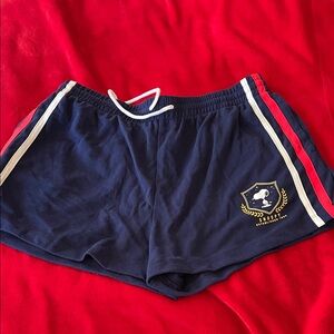 Peanuts Navy Blue Athletic Shorts with Red and White Stripes